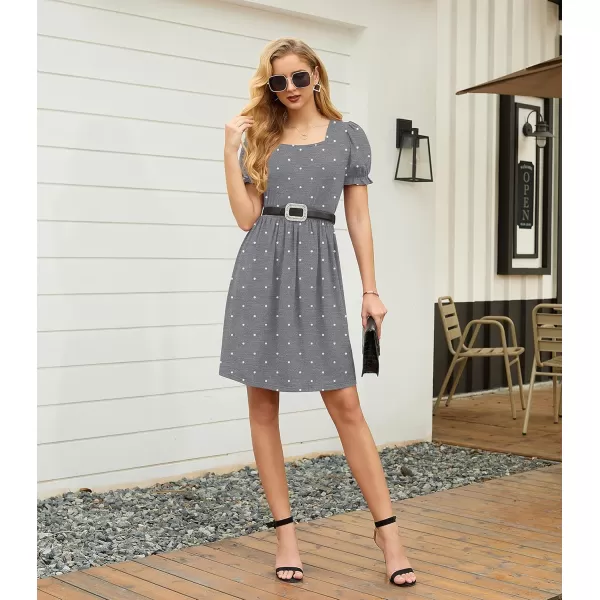 GRECERELLE Womens Summer Dresses Square Neck Ruffle Puff Sleeve A-Line Casual Mini Dress