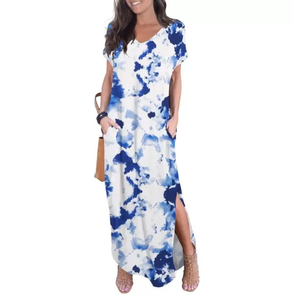 GRECERELLE Women's Casual Loose Pocket Long Dress Short Sleeve Split Maxi Dresses