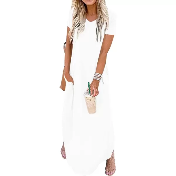 GRECERELLE Women's Casual Loose Pocket Long Dress Short Sleeve Split Maxi Dresses