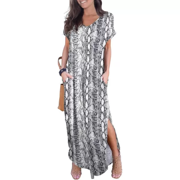 GRECERELLE Women's Casual Loose Pocket Long Dress Short Sleeve Split Maxi Dresses