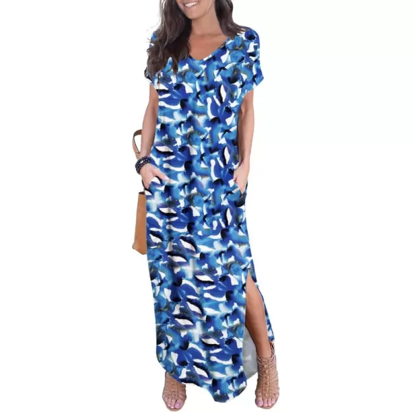 GRECERELLE Women's Casual Loose Pocket Long Dress Short Sleeve Split Maxi Dresses