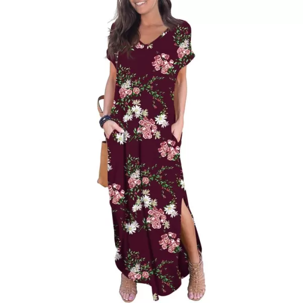 GRECERELLE Women's Casual Loose Pocket Long Dress Short Sleeve Split Maxi Dresses