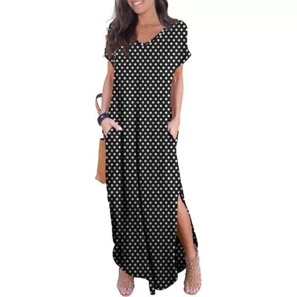 GRECERELLE Women's Casual Loose Pocket Long Dress Short Sleeve Split Maxi Dresses