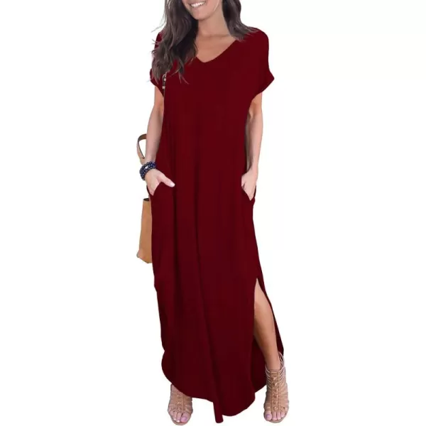 GRECERELLE Women's Casual Loose Pocket Long Dress Short Sleeve Split Maxi Dresses
