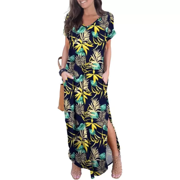GRECERELLE Women's Casual Loose Pocket Long Dress Short Sleeve Split Maxi Dresses
