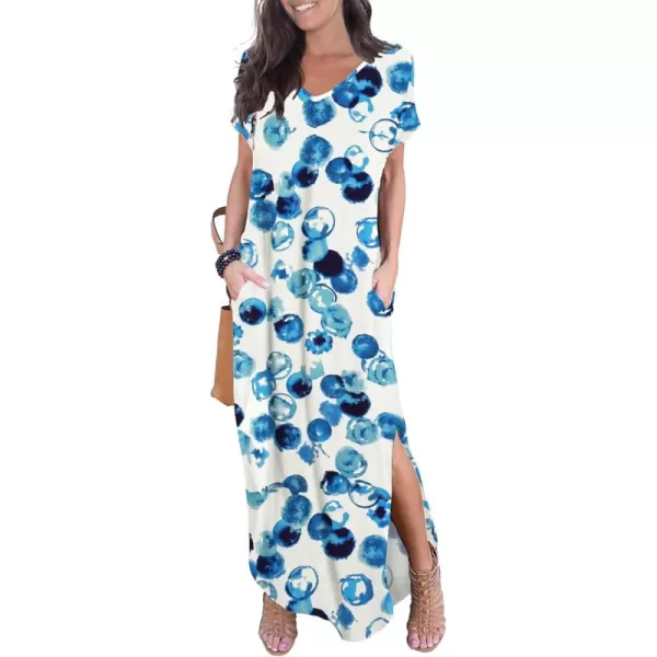 GRECERELLE Women's Casual Loose Pocket Long Dress Short Sleeve Split Maxi Dresses