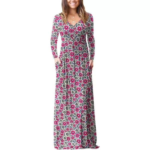 GRECERELLE Womens Maxi Dresses 2024 Long Sleeve V Neck Casual Button Boho Tshirt Long Dress with Pockets