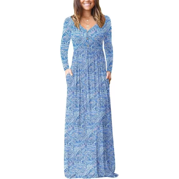 GRECERELLE Womens Maxi Dresses 2024 Long Sleeve V Neck Casual Button Boho Tshirt Long Dress with Pockets