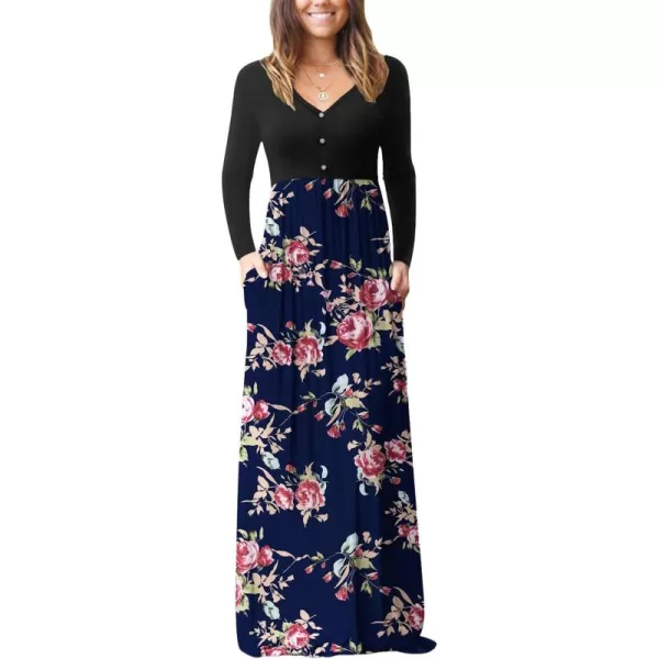 GRECERELLE Womens Maxi Dresses 2024 Long Sleeve V Neck Casual Button Boho Tshirt Long Dress with Pockets