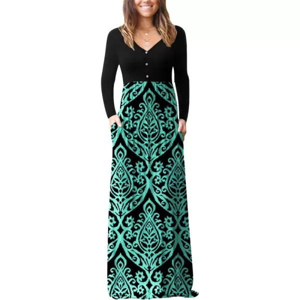 GRECERELLE Womens Maxi Dresses 2024 Long Sleeve V Neck Casual Button Boho Tshirt Long Dress with Pockets