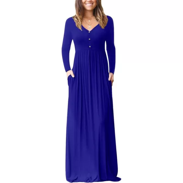 GRECERELLE Womens Maxi Dresses 2024 Long Sleeve V Neck Casual Button Boho Tshirt Long Dress with Pockets