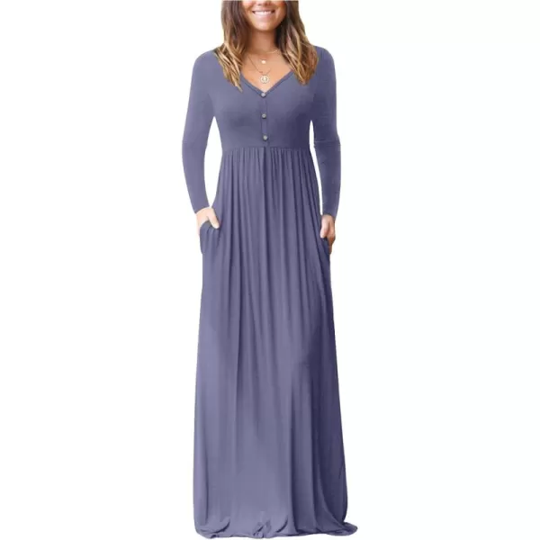 GRECERELLE Womens Maxi Dresses 2024 Long Sleeve V Neck Casual Button Boho Tshirt Long Dress with Pockets