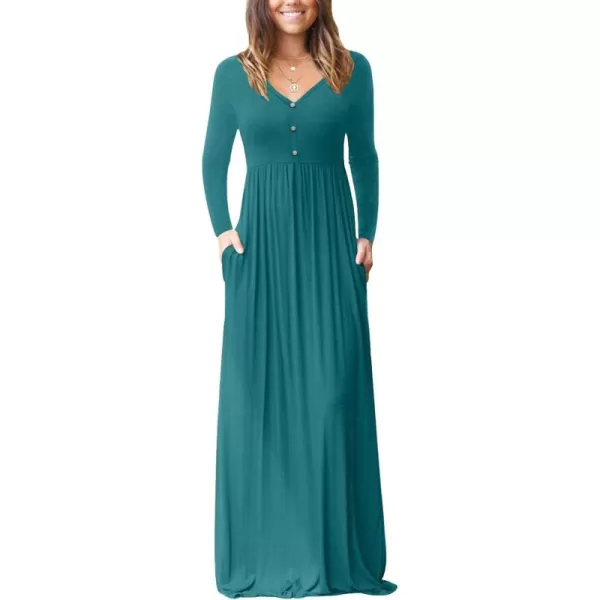 GRECERELLE Womens Maxi Dresses 2024 Long Sleeve V Neck Casual Button Boho Tshirt Long Dress with Pockets