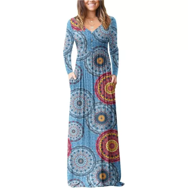 GRECERELLE Womens Maxi Dresses 2024 Long Sleeve V Neck Casual Button Boho Tshirt Long Dress with Pockets