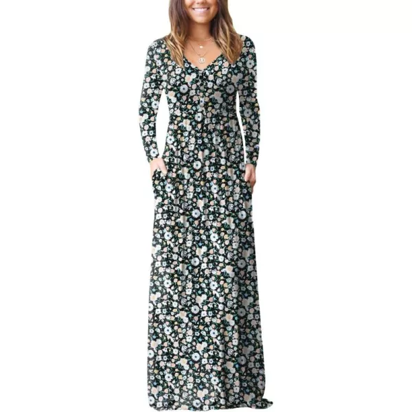 GRECERELLE Womens Maxi Dresses 2024 Long Sleeve V Neck Casual Button Boho Tshirt Long Dress with Pockets