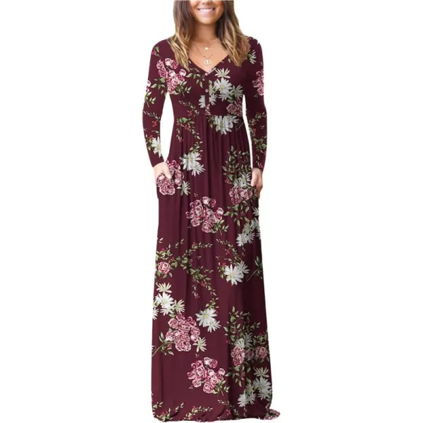GRECERELLE Womens Maxi Dresses 2024 Long Sleeve V Neck Casual Button Boho Tshirt Long Dress with Pockets