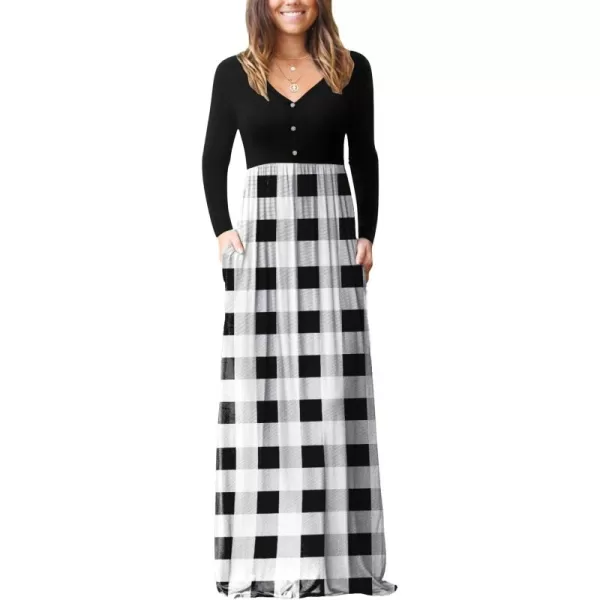 GRECERELLE Womens Maxi Dresses 2024 Long Sleeve V Neck Casual Button Boho Tshirt Long Dress with Pockets