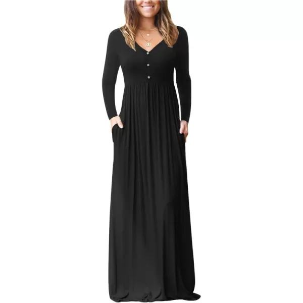 GRECERELLE Womens Maxi Dresses 2024 Long Sleeve V Neck Casual Button Boho Tshirt Long Dress with Pockets