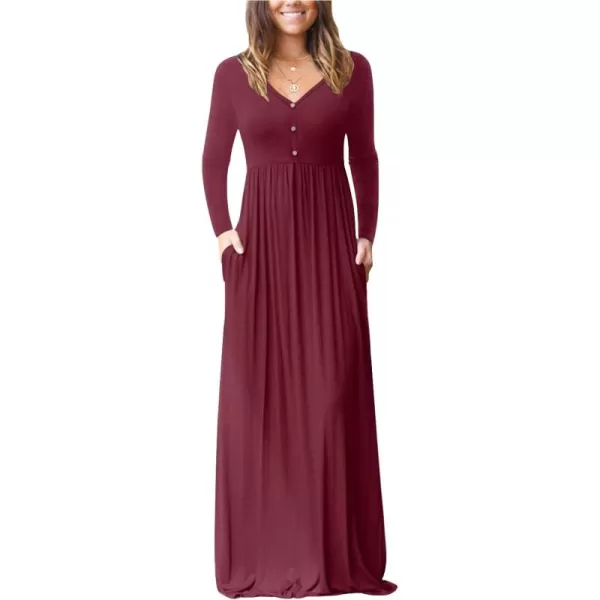 GRECERELLE Womens Maxi Dresses 2024 Long Sleeve V Neck Casual Button Boho Tshirt Long Dress with Pockets