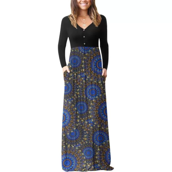 GRECERELLE Womens Maxi Dresses 2024 Long Sleeve V Neck Casual Button Boho Tshirt Long Dress with Pockets