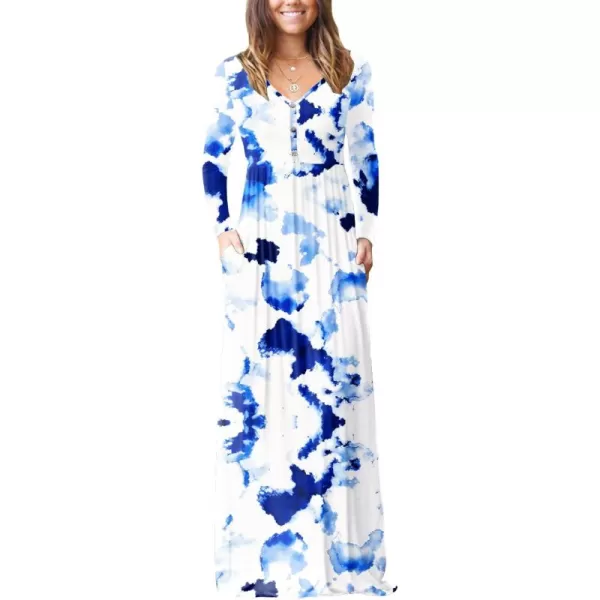 GRECERELLE Womens Maxi Dresses 2024 Long Sleeve V Neck Casual Button Boho Tshirt Long Dress with Pockets