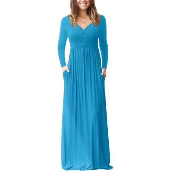 GRECERELLE Womens Maxi Dresses 2024 Long Sleeve V Neck Casual Button Boho Tshirt Long Dress with Pockets