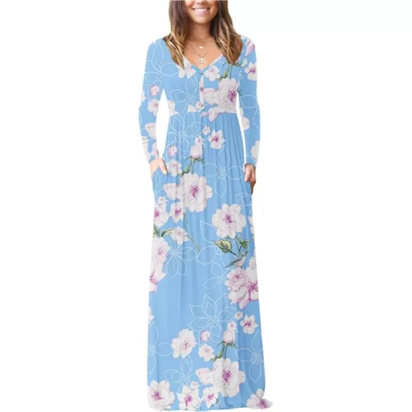 GRECERELLE Womens Maxi Dresses 2024 Long Sleeve V Neck Casual Button Boho Tshirt Long Dress with Pockets
