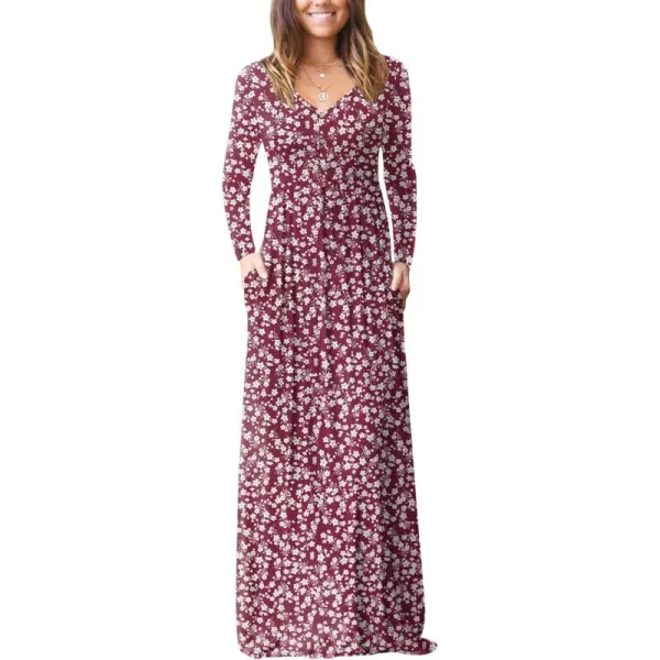 GRECERELLE Womens Maxi Dresses 2024 Long Sleeve V Neck Casual Button Boho Tshirt Long Dress with Pockets