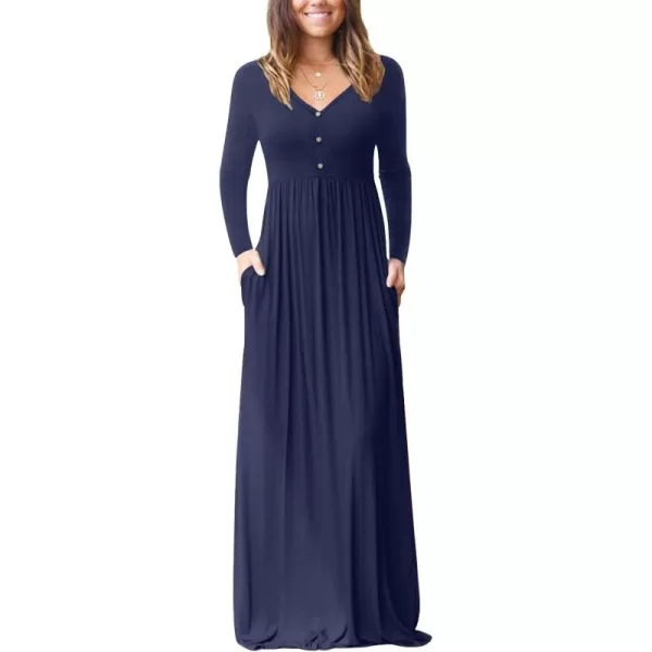 GRECERELLE Womens Maxi Dresses 2024 Long Sleeve V Neck Casual Button Boho Tshirt Long Dress with Pockets