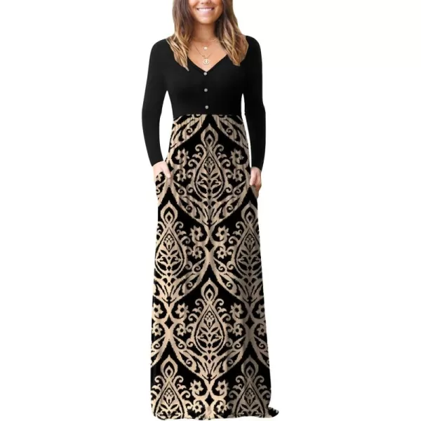 GRECERELLE Womens Maxi Dresses 2024 Long Sleeve V Neck Casual Button Boho Tshirt Long Dress with Pockets