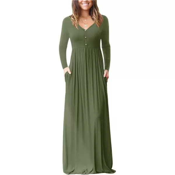 GRECERELLE Womens Maxi Dresses 2024 Long Sleeve V Neck Casual Button Boho Tshirt Long Dress with Pockets