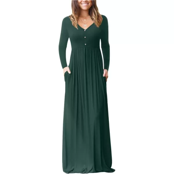 GRECERELLE Womens Maxi Dresses 2024 Long Sleeve V Neck Casual Button Boho Tshirt Long Dress with Pockets