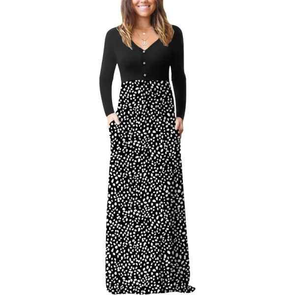 GRECERELLE Womens Maxi Dresses 2024 Long Sleeve V Neck Casual Button Boho Tshirt Long Dress with Pockets