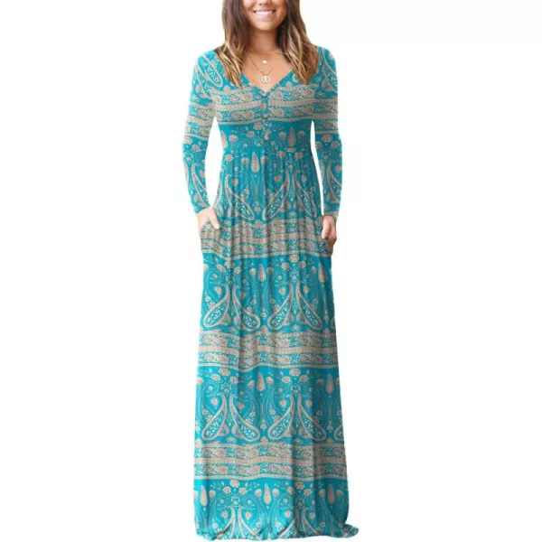 GRECERELLE Womens Maxi Dresses 2024 Long Sleeve V Neck Casual Button Boho Tshirt Long Dress with Pockets