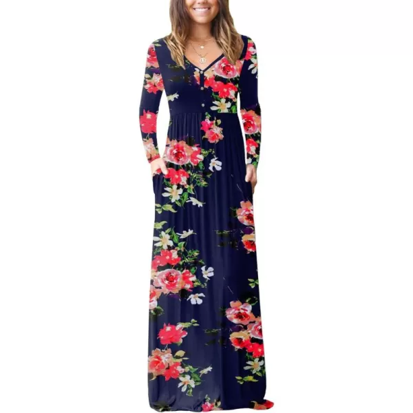 GRECERELLE Womens Maxi Dresses 2024 Long Sleeve V Neck Casual Button Boho Tshirt Long Dress with Pockets