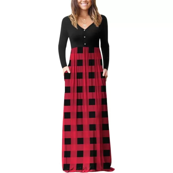 GRECERELLE Womens Maxi Dresses 2024 Long Sleeve V Neck Casual Button Boho Tshirt Long Dress with Pockets