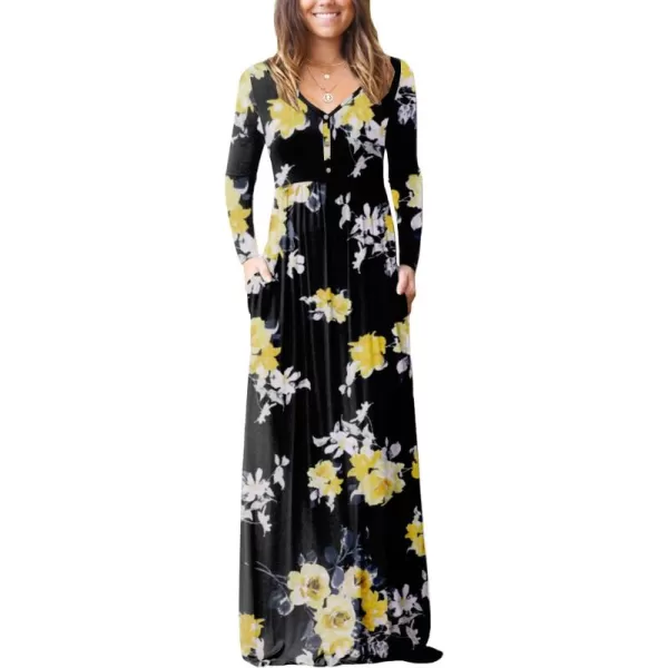 GRECERELLE Womens Maxi Dresses 2024 Long Sleeve V Neck Casual Button Boho Tshirt Long Dress with Pockets