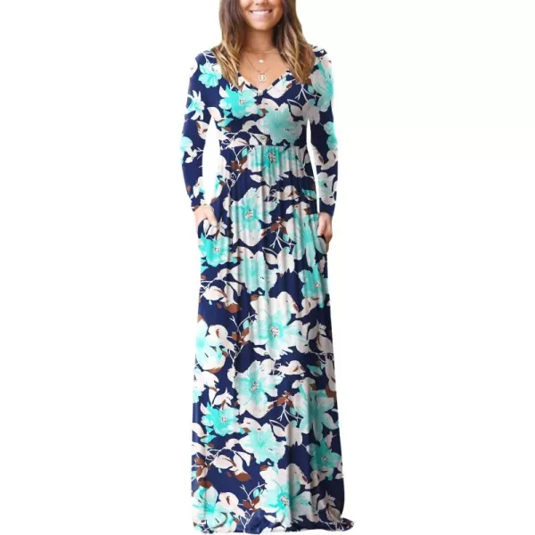 GRECERELLE Womens Maxi Dresses 2024 Long Sleeve V Neck Casual Button Boho Tshirt Long Dress with Pockets