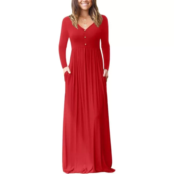 GRECERELLE Womens Maxi Dresses 2024 Long Sleeve V Neck Casual Button Boho Tshirt Long Dress with Pockets