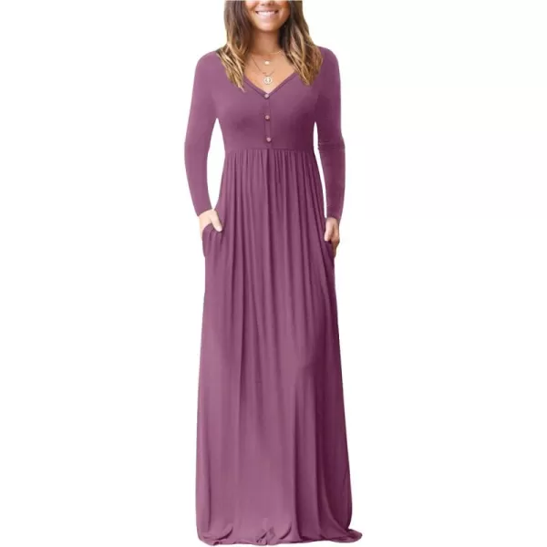 GRECERELLE Womens Maxi Dresses 2024 Long Sleeve V Neck Casual Button Boho Tshirt Long Dress with Pockets