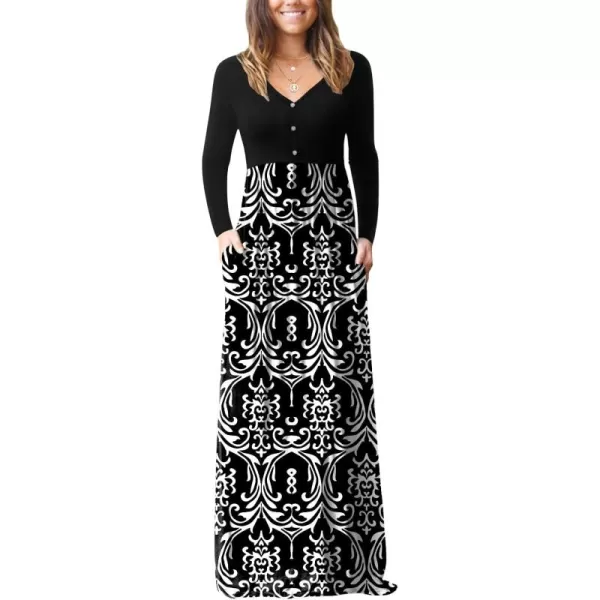 GRECERELLE Womens Maxi Dresses 2024 Long Sleeve V Neck Casual Button Boho Tshirt Long Dress with Pockets