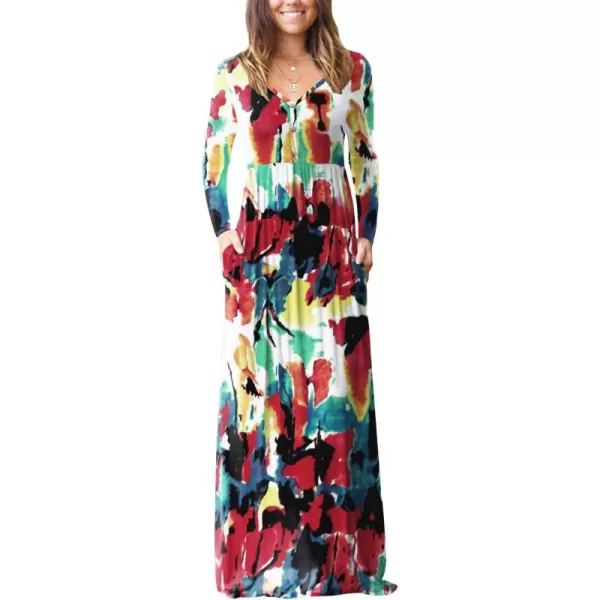 GRECERELLE Womens Maxi Dresses 2024 Long Sleeve V Neck Casual Button Boho Tshirt Long Dress with Pockets