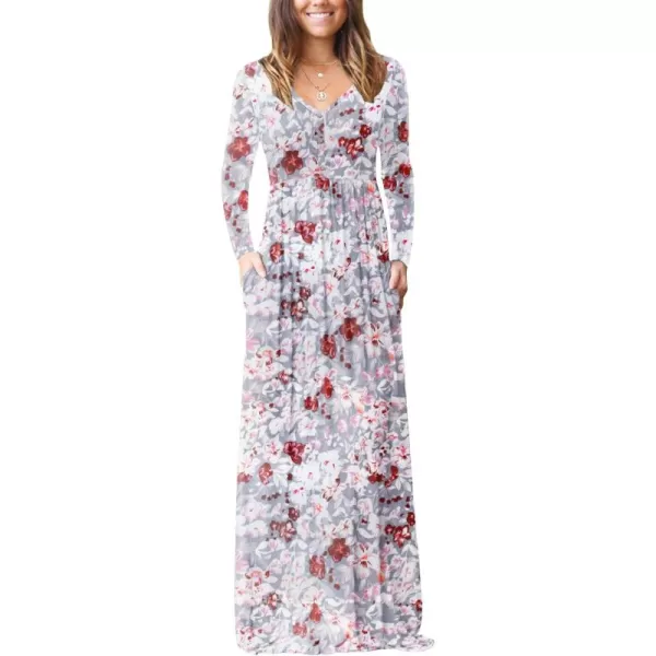GRECERELLE Womens Maxi Dresses 2024 Long Sleeve V Neck Casual Button Boho Tshirt Long Dress with Pockets