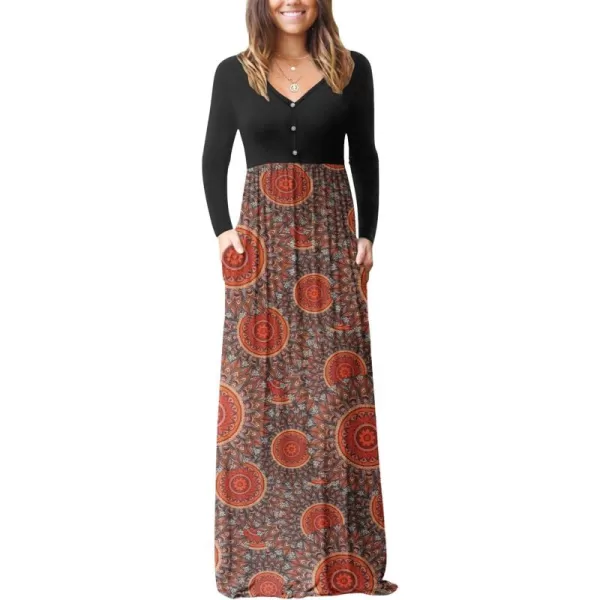 GRECERELLE Womens Maxi Dresses 2024 Long Sleeve V Neck Casual Button Boho Tshirt Long Dress with Pockets