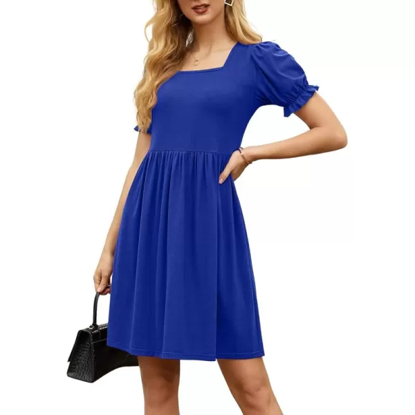 GRECERELLE Womens Summer Dresses Square Neck Ruffle Puff Sleeve A-Line Casual Mini Dress