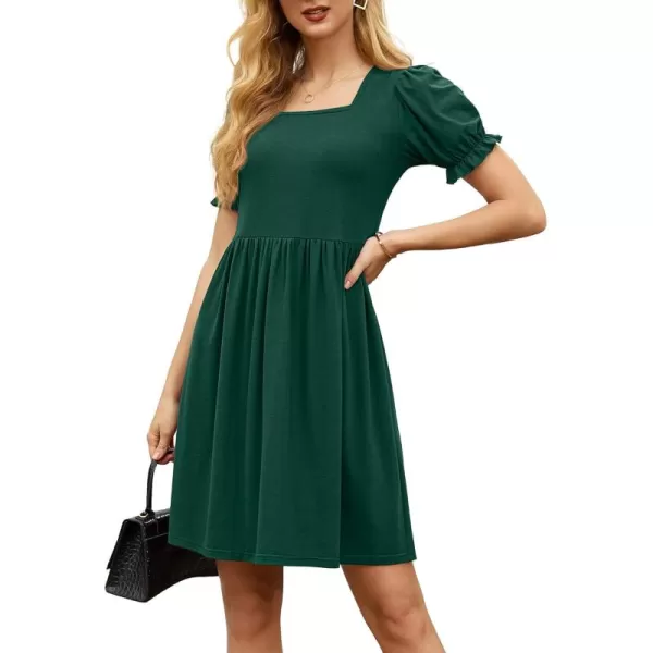 GRECERELLE Womens Summer Dresses Square Neck Ruffle Puff Sleeve A-Line Casual Mini Dress