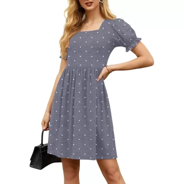 GRECERELLE Womens Summer Dresses Square Neck Ruffle Puff Sleeve A-Line Casual Mini Dress