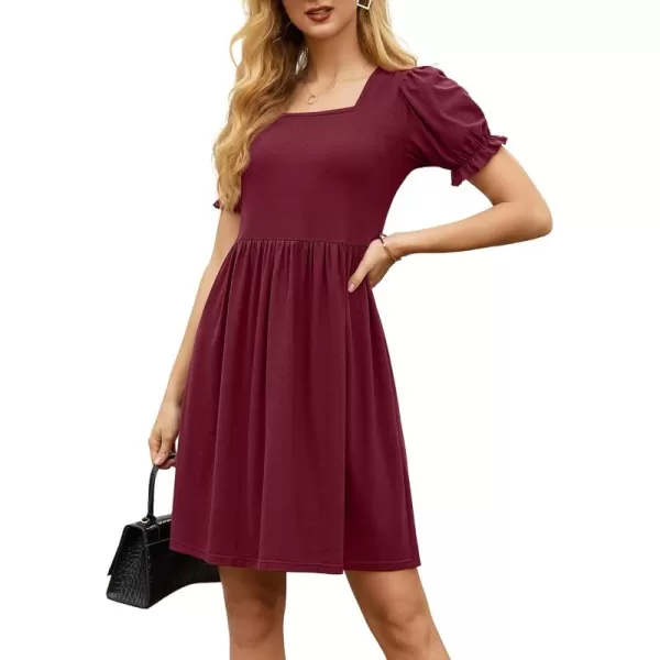 GRECERELLE Womens Summer Dresses Square Neck Ruffle Puff Sleeve A-Line Casual Mini Dress