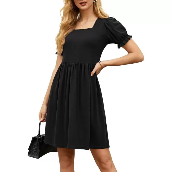 GRECERELLE Womens Summer Dresses Square Neck Ruffle Puff Sleeve A-Line Casual Mini Dress