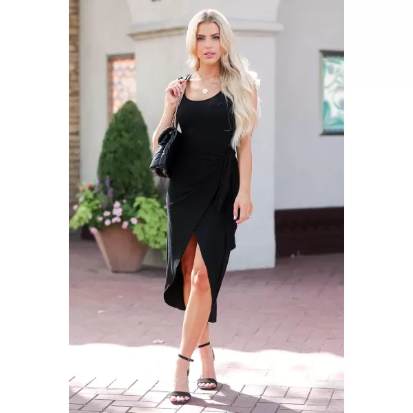 GRECERELLE Women's Sleeveless Midi Dress Casual Wrap Knee Length Dress Side Slit Tank Dress for Summer Club Night Out Dresses